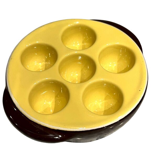Escargot Ceramic Dish Bakeware Hall Oven Set (4) - Six Snails Per Tray MCM #1154 - Picture 4 of 9